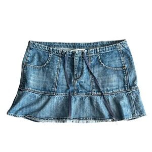 Y2K Smart Set Low Rise Denim Micro Mini Skirt Lace Tie Waist Size medium (9)